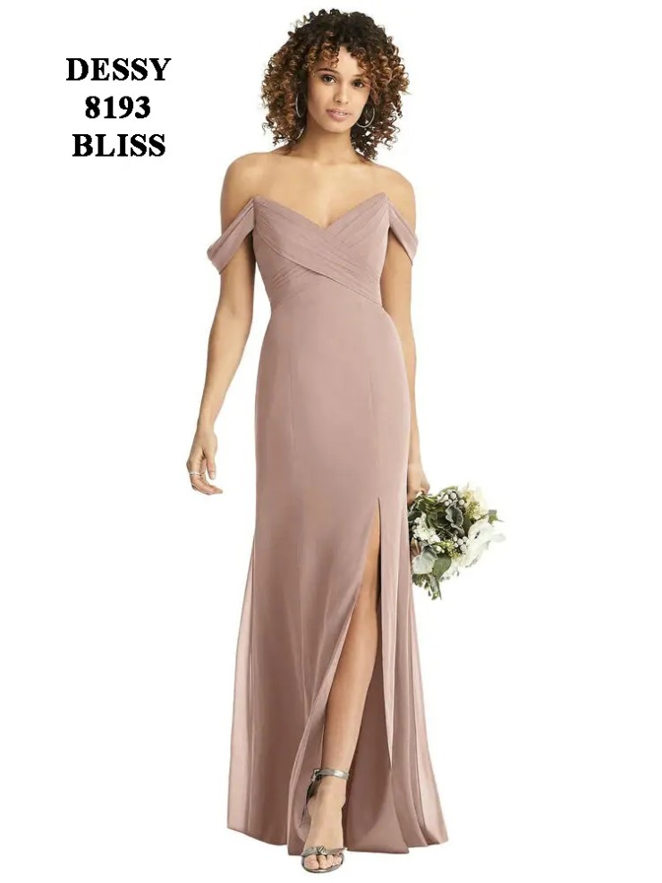 Dessy collection lux off the shoulder chiffon gown sale