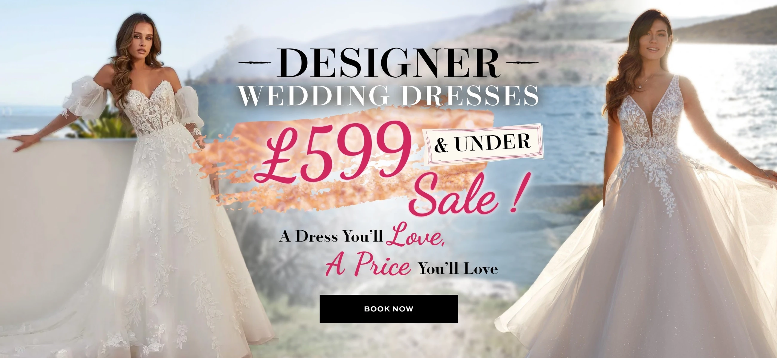 Models wearing Eddy K and Morilee wedding dresses, Sale desktop banner